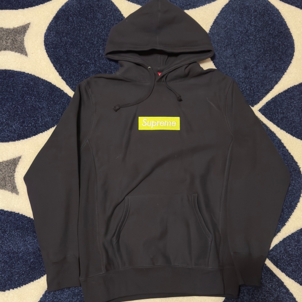 Supreme Box Logo Hooded Sweatshirt Black / Neon Yellow Mens X-Large FW17